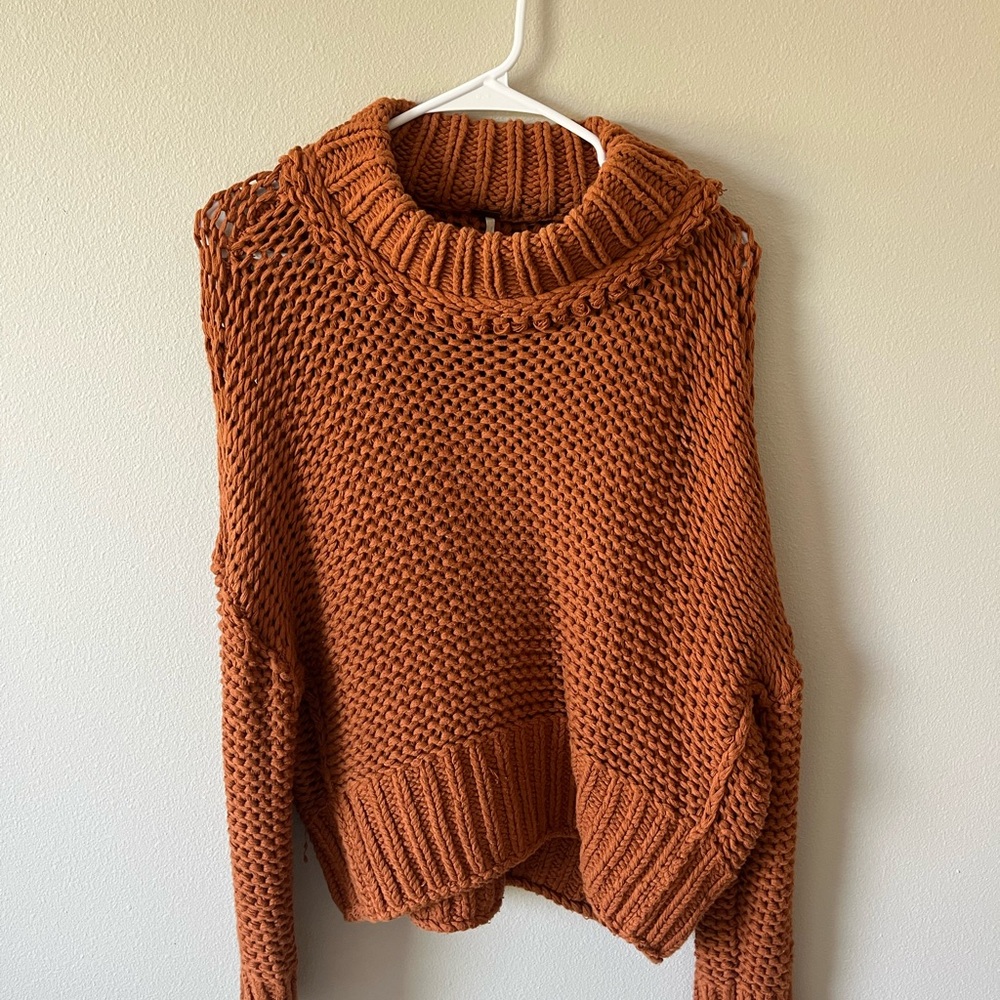 Free People Orange Cowl Neck Sweater